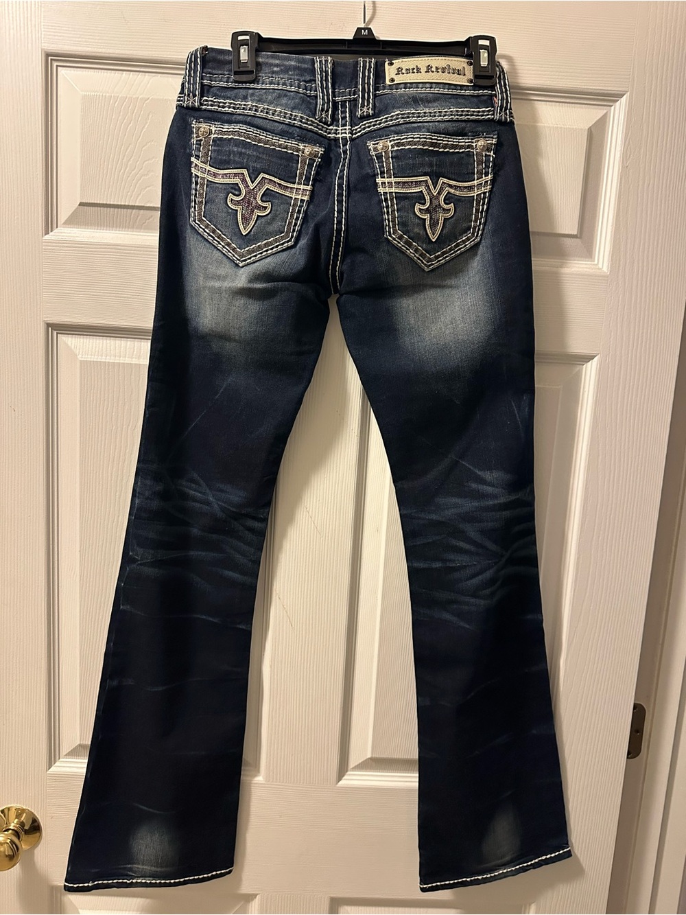 Rock Revival ‘Jacklyn’ Dark Blue Embroidered Pocket Bootcut Jeans - Size 28
